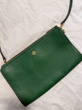 Tory Burch Green Pebbled Leather Crossbody